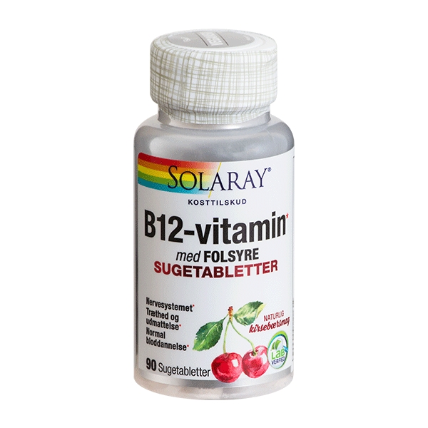 B12-Vitamin med Folsyre Solaray 90 sugetabletter