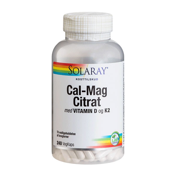 Cal-Mag Citrat med Vitamin D og K2 Solaray 240 kapsler