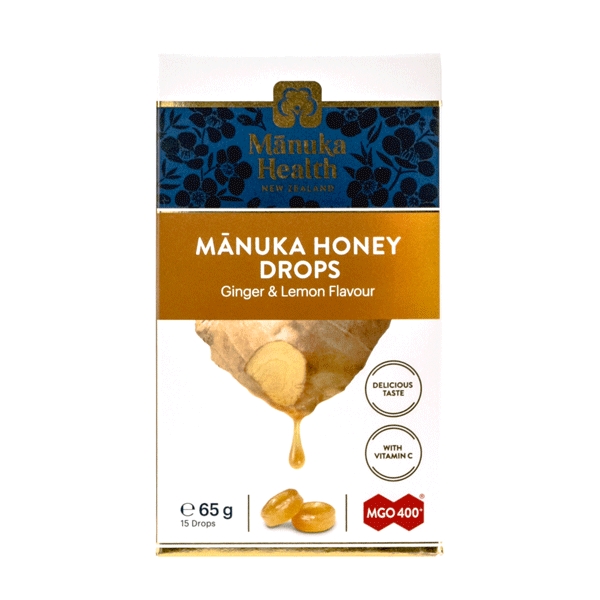 Manuka Honey Drops Ginger Lemon 15 stk