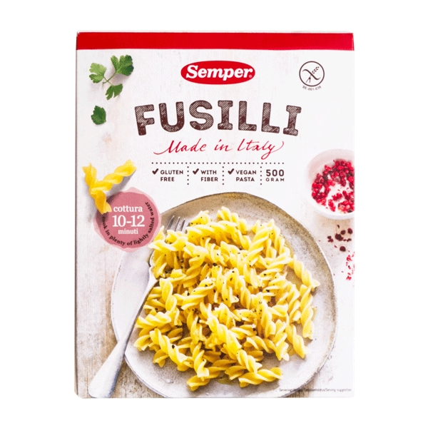 Pasta Skruer Fusilli Glutenfri Semper 500 g