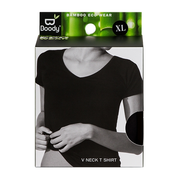 T-shirt Sort V-hals Woman str. XL Boody økologisk