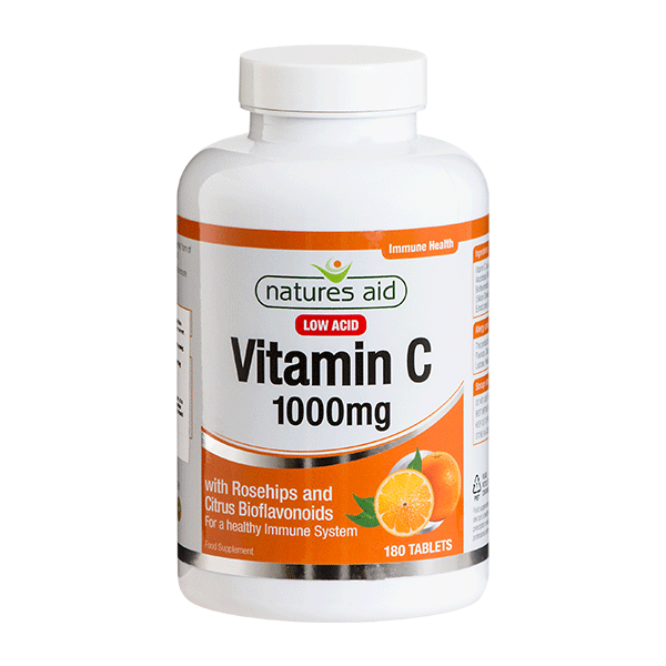 Vitamin C 1000 mg Low Acid Natures Aid 180 tabletter