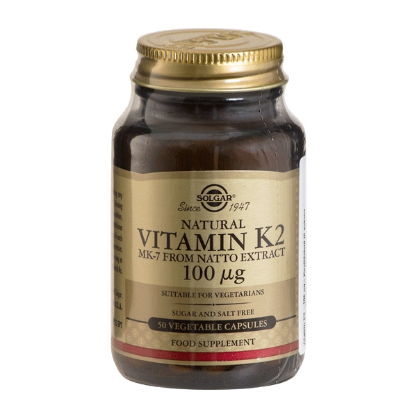 Vitamin K2 MK-7 Natto Extract 100 mcg Solgar 50 kapsler