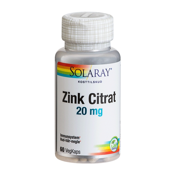 Zink Citrat 20 mg Solaray 60 vegetabilske kapsler